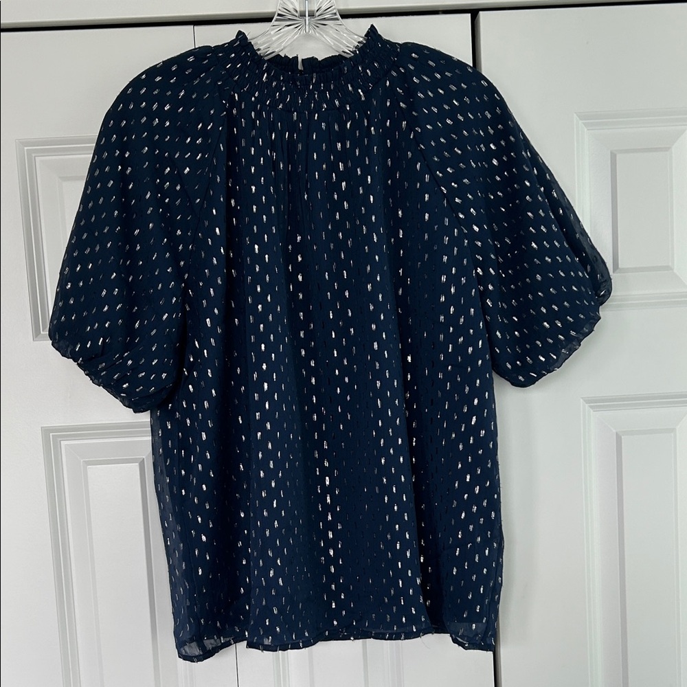 LOFT Dark Blue Blouse with White Pattern